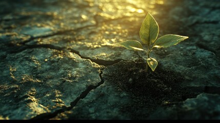 Resilience of Life: New Sprout Emerging from Arid Landscape Environment