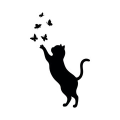 Elegant Black Cat Silhouettes Playing with Butterflies Vector Illustration - EPS Download