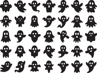 Obraz premium Spooky Ghost Icons, Black Silhouette Collection with Transparent Background, Halloween