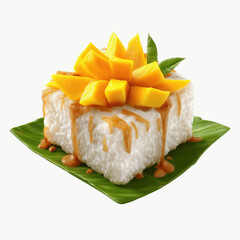 Delicious Mango Sticky Rice Dessert on Banana Leaf
