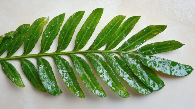 Exotic green leaf with distinctive venation showcasing the botanical elegance