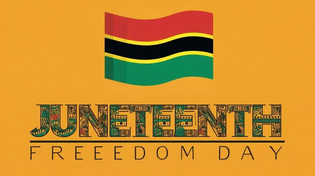 Juneteenth freedom day waving flag on orange background