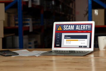 Cyber security software show alert of cyber attack for protection snugly. Danger from virus, phishing and cyber fraud.