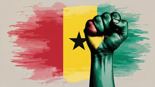 Fist painted with guinea bissau flag colors showing power and patriotism