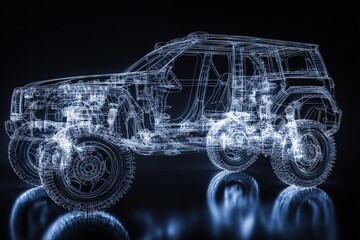 Naklejka premium 3D wireframe model of an SUV demonstrating automotive design and engineering concepts