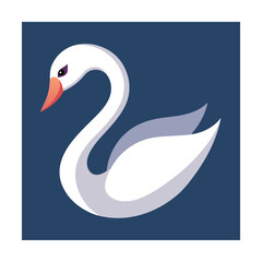 Elegant vector illustration of a white swan with graceful curved neck on a dark blue background