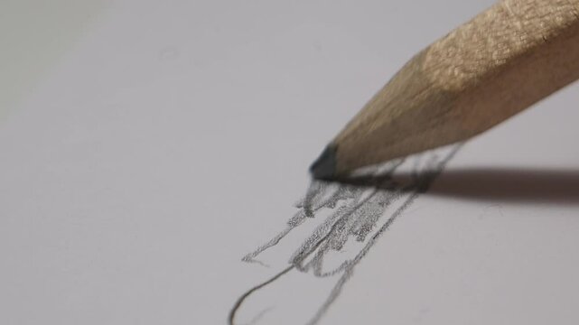 Close-Up of Pencil Drawing Fine Lines on White Paper in Minimalist Setting
