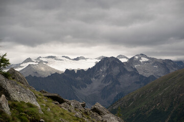 Fototapeta premium Adamello glacier view over Italian mountains on a summer day