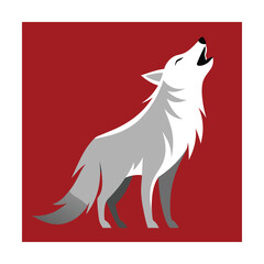 Obraz premium Graphic illustration of a stylized howling wolf in silhouette against a red background