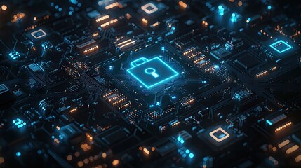 Electronic circuit board security lock graphic.