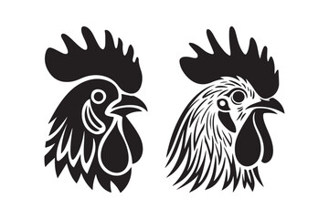 Rooster Head Vector Silhouettes Farm Animal Line Art for Logo and Design