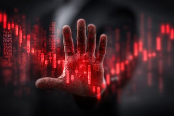 Hand reaching out towards a red stock market crash graph.