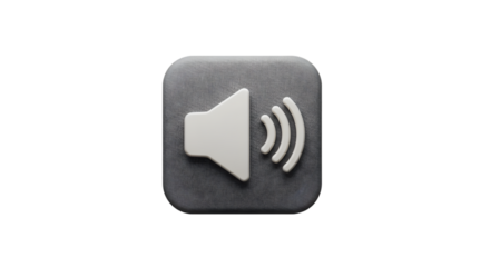 A crisp 3D rendered gray volume icon radiating waves of sound symbolizing connectivity and on transparent background
