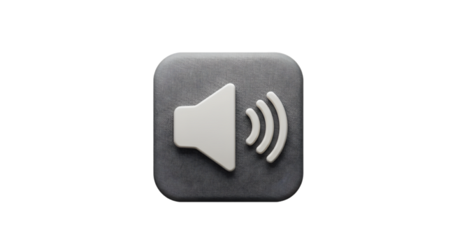 A crisp 3D rendered gray volume icon radiating waves of sound symbolizing connectivity and on transparent background