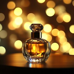 Amber Perfume Bottle on Water at Sunset