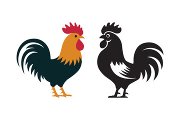 Colorful and Silhouette Rooster Vector Clipart Farm Animal Design