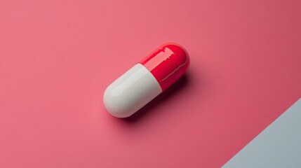 Red and white pills, colorful background,