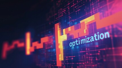 Modern growth chart labeled "optimization" with simple upward trend, representing business performance, strategy, and scalable success in minimal design.