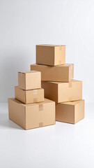 Fototapeta premium Stack of cardboard boxes ready for shipping on white background