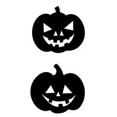 Halloween pumpkins silhouette on white background, vector