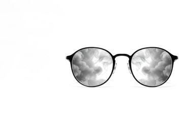 Glasses with smoke reflection in the lenses. Space for text.