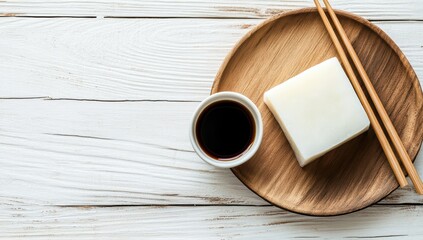 Elegant Asian Food Presentation on Wooden Tray