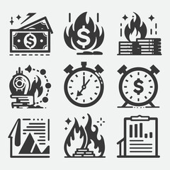 Business Plan Icon Set – Black and White Line Style, Strategy and Planning Symbols