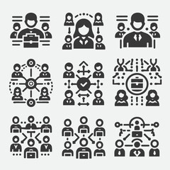 Business Plan Icon Set – Black and White Line Style, Strategy and Planning Symbols