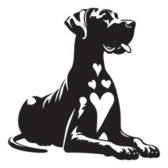 Affectionate Great Dane Dog with Hearts Illustration for Pet Lovers