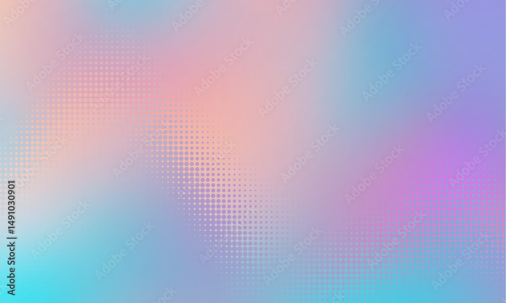 Poster Vector halftone gradient effect. Light pastel colours abstract background. Retro 80's style colors and textures