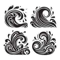 Abstract Decorative Ocean Waves Vector Design Elements Set