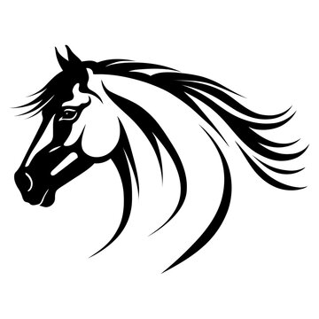 dynamic horse head side view silhouette with textured mane detailed vector perfect for sports teams, wildlife art, ranch logos, and equestrian themes