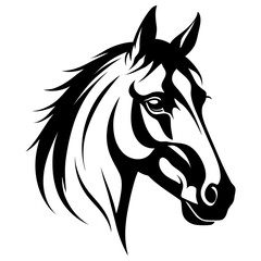 elegant horse head silhouette with smooth mane and alert expression detailed vector for horse-themed branding, outdoor logos, and animal welfare projects