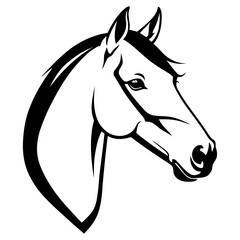 horse head silhouette showing movement and energy with flowing mane vector perfect for sports teams, western wear designs, and animal conservation logos