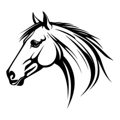 realistic horse head silhouette with dynamic mane flowing in the wind natural animal portrait vector suitable for western logos, horse racing, and outdoor themes