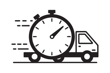 Fast Delivery Truck with Stopwatch Icon Express Shipping Logistics SVG Clipart
