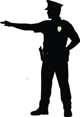 Silhouette of a Police Officer Directing Traffic on a White Background in a City Street