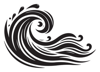 Silhouette of A Powerful Ocean Wave Crashing Illustration Vector Image