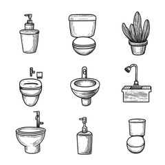 Colorful Cartoon Vector Set of Bathroom Objects and Icons for Design Projects