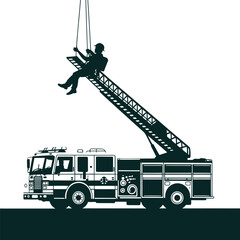 Firefighter Training with Ladder and Rope Silhouette Illustration on White Background © MOHAMMAD