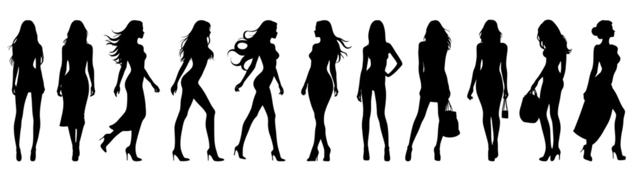 fashion models set standing walking posing elegant runway silhouettes diverse stylish outfits perfect for fashion industry branding editorial artwork and clothing design
