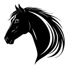 classic horse head side silhouette with flowing mane and focused eyes vector ideal for equine clubs, western artwork, farm logos, and nature conservation projects