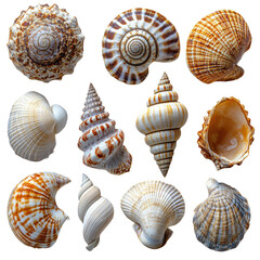 Collection of beautiful seashells sea shells ocean shells beach shells nature on transparent background