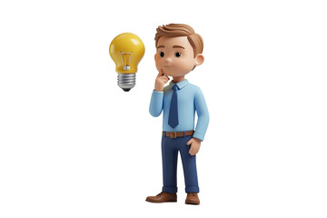 3d cartoon businessman with a bright idea