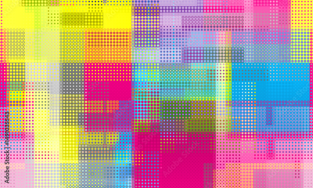 Fototapete Pixilated abstract Energy background. Halftone effect. Vector image. Small particles with overlay moire effect