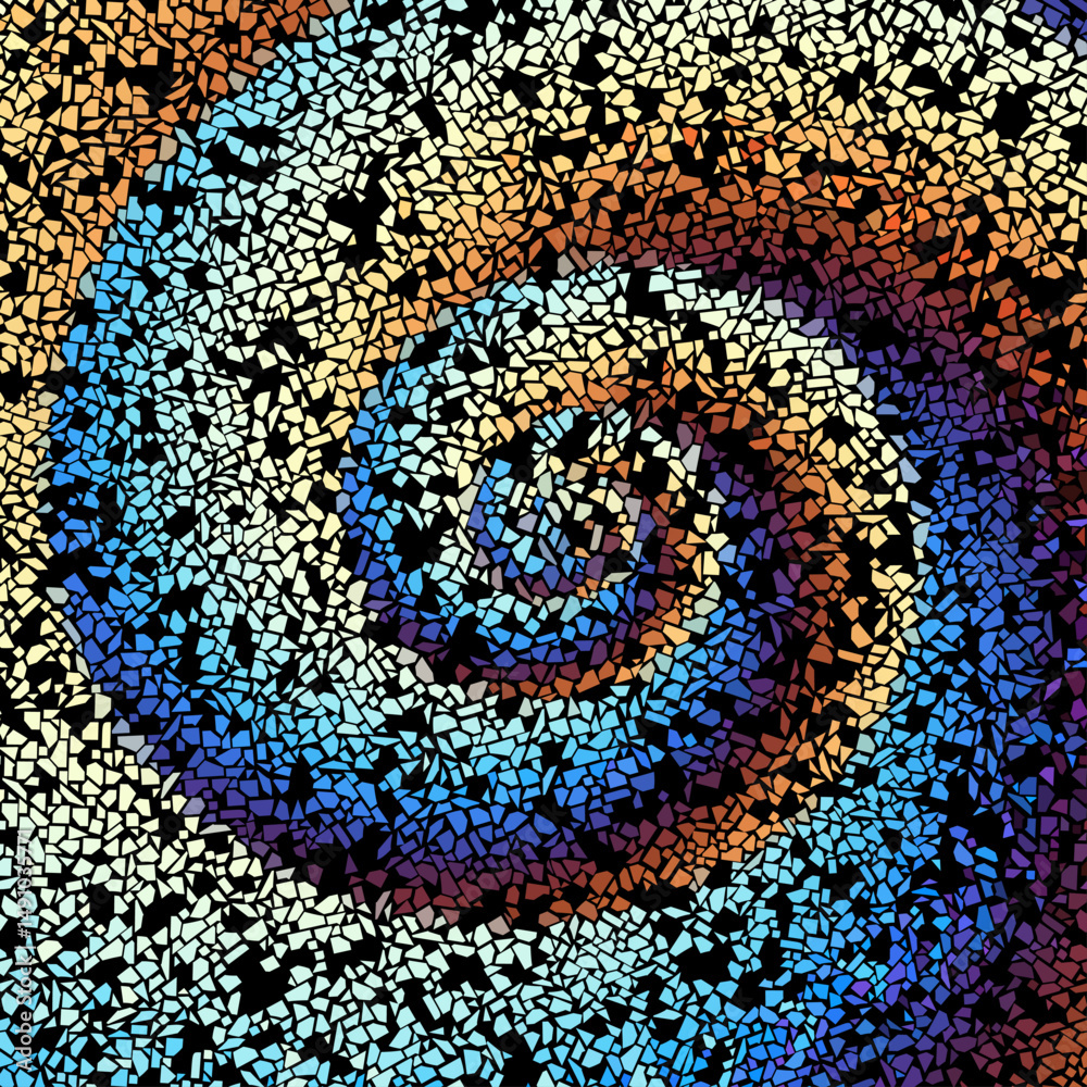 Poster grunge spiral pattern with abstract mosaic tiles, editable template, vector illustration