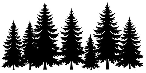 "Minimalist Pine Forest Silhouette &ndash; High Contrast Black Evergreen Tree Illustration"