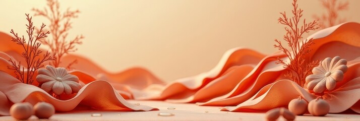 Abstract coral landscape with organic shapes and textures in warm tones