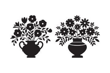 Floral Vase Silhouette Clipart Elegant Flower Arrangement Vector Illustration