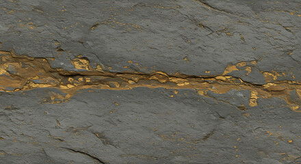 Natural Dark Rock Texture with Golden Vein Detail and Metallic Ore Deposits